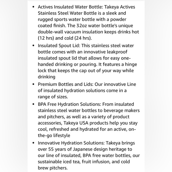 TAKEYA Japan Stainless Steel Insulated Water Bottle Hot Cold BPA Free Reusable - Picture 7 of 8